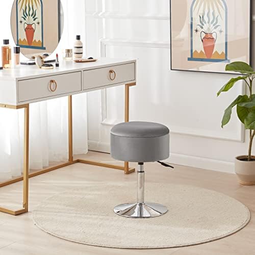 Adjustable Vanity Stool with Storage Swivel Vanity Chair Makeup Stool Grey - Image 3