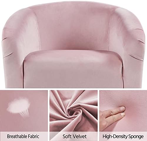 Yaheetech Small 25.5in Wide Velvet Barrel Accent Chair Bedroom, Pink - Image 5