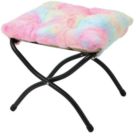 15"(H) Folding Ottoman, Foldable Footrest Stool, Portable Small Foot Stool for Couch, Collapsible Foot Rest Ottoman for Sofa, Accent Padded Ottomans for Living Room, Bedroom, Rainbow by MordchilHF