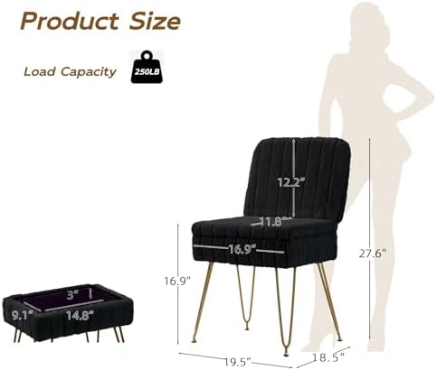 Vanity Chair with Storage | Comfy Ottoman with Folding Back - Image 3