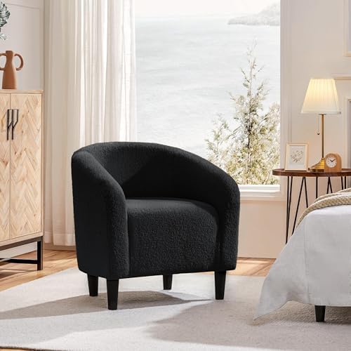 Yaheetech Small 25.5in Wide Sherpa Barrel Accent Chair for Bedroom, Black - Image 4