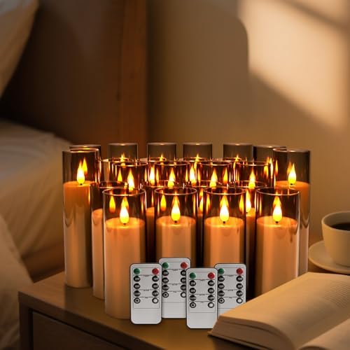YOROXRG Halloween Decoration Flickering Flameless Candles Battery Operated Timer Led Pillar Candles with Realistic Moving Wick Candles for Home Decor 24 Pack (D2.2 xH 5" 6" 7")(Grey) - Image 3