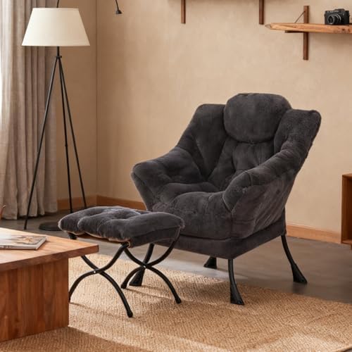 Welnow Lazy Chair with Ottoman, Reading Chair with Footrest, Navy Blue - Image 4