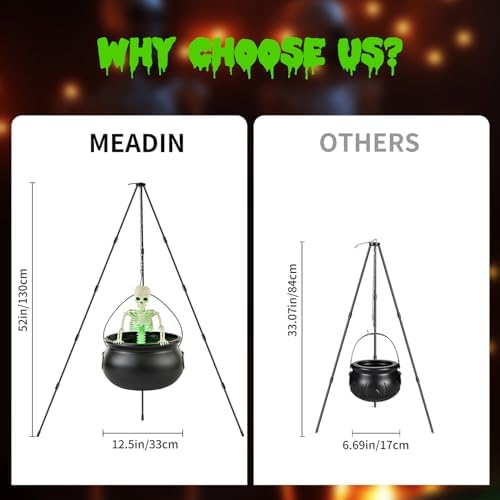 Halloween Decorations Outdoor Witch Cauldron Tripod with Fog Maker & Skull - Image 4