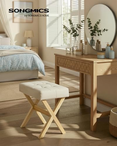 SONGMICS Makeup Stool, Padded Vanity Foot Rest, Solid Wood X Legs - Image 3