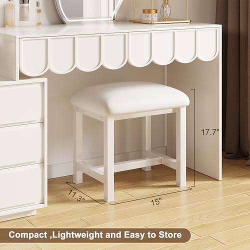 White Vanity Stool, Small Vanity Chair, Makeup Bench Seat for Deak - Image 2