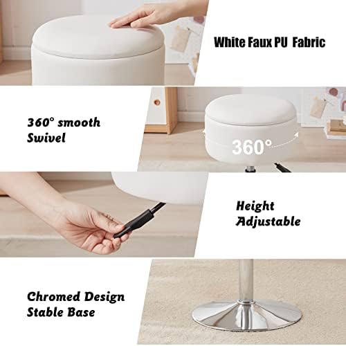 Adjustable Vanity Stool with Storage Swivel Vanity Chair Makeup - Image 5