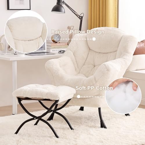 Tiita Lazy Chair with Ottoman, Comfy Reading Accent Chair, Plush Beige - Image 4
