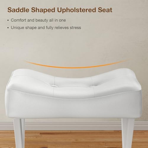 Memobarco 18-Inch Leather Vanity Stool Chair, White Makeup Stool - Image 3