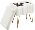 DUMOS Vanity Stool Chair Ottoman with Storage, Makeup Cute Soft Small Footstool Modern Style Faux Fur Seat with 4 Metal Legs & Adjustable Feet for Dressing Living Room Bedroom Dorm by DumosLifestyle