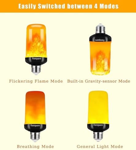 Hompavo 【Upgraded】 LED Flame Light Bulbs, 4 Modes Flickering Light Bulbs with Upside Down Effect, E26/E27 Flame Bulb for Halloween, Christmas, Party, Indoor and Outdoor Home Decoration (4 Pack) - Image 4