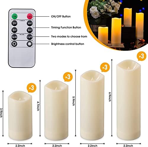 YOROXRG 12 Pack Flameless Candles Battery Operated Waterproof Led Candles (D:2.2" X H:4" 5" 6" 7") Candles with 2 Remotes Contro for Wedding, Party, Birthday - Image 3