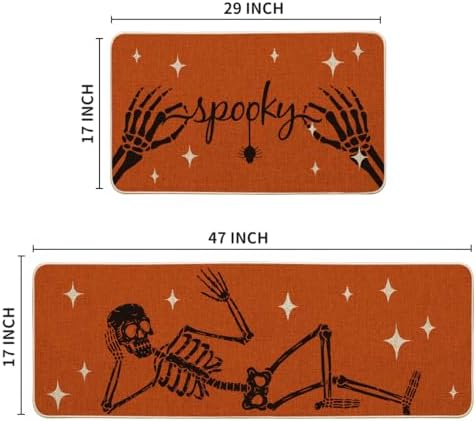 Artoid Mode Skeleton Orange Halloween Kitchen Mats Set of 2-17x29+17x47 - Image 3