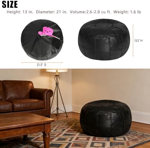 Thgonwid Unstuffed Moroccan Ottoman Pouf Cover, Ottoman Footstool Storage Solution, Bean Bag Chair, Foot Rest, Black - Image 3