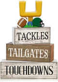 Lineshading 4 Pcs Fall Football Table Decor, Wood Block Sign Home Shelf by Lineshading