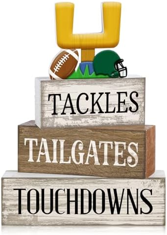 Lineshading 4 Pcs Fall Football Table Decor, Wood Block Sign Home Shelf by Lineshading