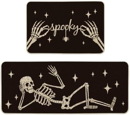 Artoid Mode Skeleton Black Halloween Kitchen Mats Set of 2-24x35+24x59 by ArtoidMode