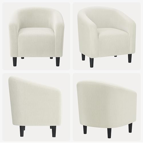 Yaheetech Small 25.5in Wide Corduroy Barrel Accent Chair for Bedroom, Beige - Image 5