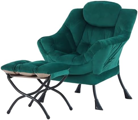 Tiita Lazy Chair with Ottoman, Comfy Reading Accent Chair, Velvet Green by TiitaHome