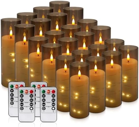 YOROXRG 24 Pack Halloween Decoration Flickering Flameless Candles, Battery Operated LED Candles for New Year, Home Decor, Parties, Wedding,Christmas(D2.2 x H 5" 6" 7") Grey by YOROXRG
