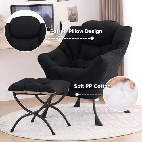 Tiita Lazy Chair with Ottoman, Comfy Reading Accent Chair, Black - Image 4