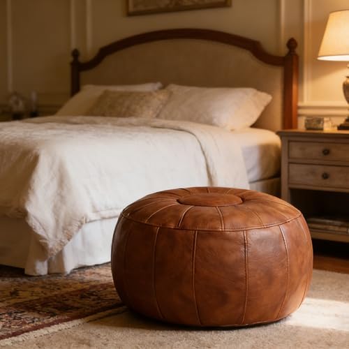 Thgonwid Unstuffed Moroccan Ottoman Pouf Cover, Ottoman Footstool Storage Solution, Bean Bag Chair, Foot Rest, Brown - Image 2