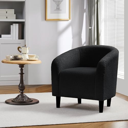 Yaheetech Small 25.5in Wide Sherpa Barrel Accent Chair for Bedroom, Black - Image 5