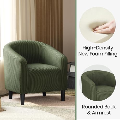 Yaheetech Small 25.5in Wide Corduroy Barrel Accent Chair, Dark Green - Image 6