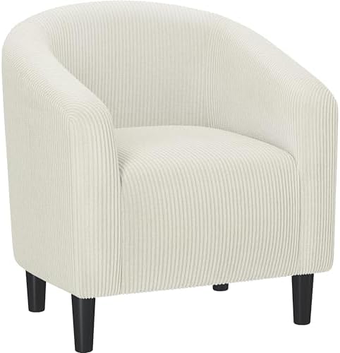 Yaheetech Small 25.5in Wide Corduroy Barrel Accent Chair for Bedroom, Beige by Yaheetech