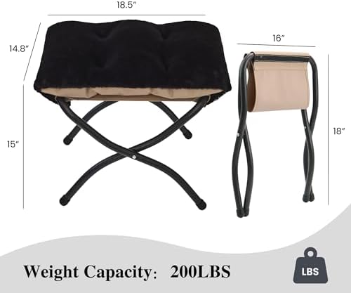 15"(H) Folding Ottoman, Foldable Footrest Stool, Portable Small Foot Stool for Couch, Collapsible Foot Rest Ottoman for Sofa, Accent Padded Ottomans for Living Room, Bedroom, Black - Image 3