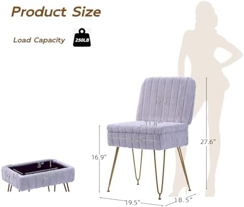Vanity Chair with Storage | Comfy Ottoman with Folding Back - Image 3
