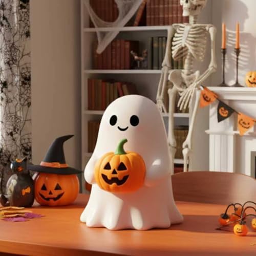 White Decorative Halloween Ghost Figurine (Yellow Pumpkin Ghost) - Image 6