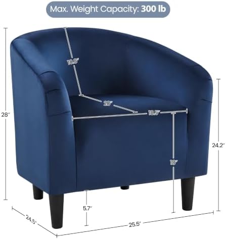 Yaheetech Small 25.5in Wide Velvet Barrel Accent Chair Bedroom, Navy Blue - Image 3