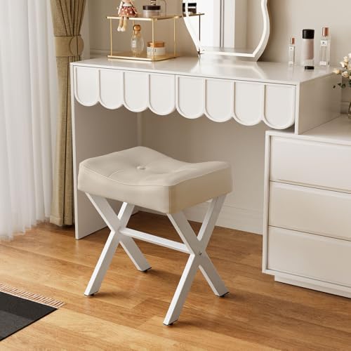 Memobarco 18-Inch Leather Vanity Stool Chair, Beige Makeup Stool - Image 5