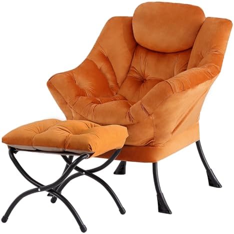 Tiita Lazy Chair with Ottoman, Comfy Reading Accent Chair, Velvet Orange by TiitaHome