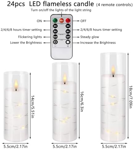 YOROXRG Flickering Flameless Candles Battery Operated with Remote,Led Pillar Candles with Realistic Moving Wick Candles for Halloween,Christmas,Home Decor Pack of 12 (D2.2 xH 5" 6" 7")(White) - Image 7