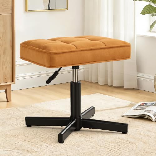 LUE BONA Adjustable Vanity Stool, 15''-19.5'' Foot Rest Under Desk, 360° Swivel Vanity Chair for Makeup Room, Ginger Yellow Upholstered Suede Ottoman for Bathroom & Living Room, 300lbs by LUEBONA