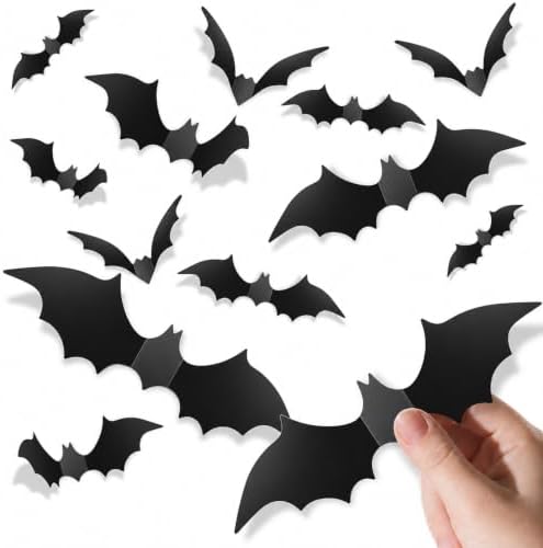 Piteno® 96Pcs Bats Halloween Decorations Party Supplies, Realistic PVC 3D Black Scary Bat Stickers for Creepy Home Decor Halloween Party Decorations DIY Wall Window Decal Bathroom Indoors (Large) by Piteno