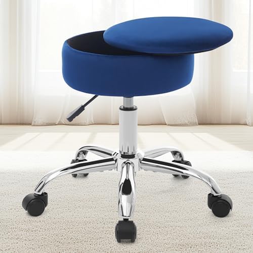 Adjustable Vanity Stool Storage Swivel Rolling Vanity Chair with Wheels by RUCUKEN
