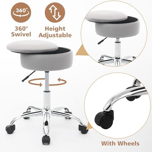 Adjustable Vanity Stool Storage Swivel Rolling Vanity Chair with Wheels - Image 6