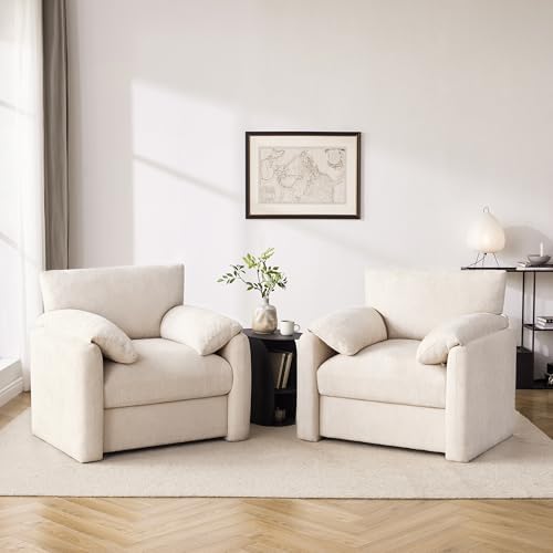Howjoe 2 Pack Accent Chair for Living Room, Oversized Armchair, Beige by Unknown