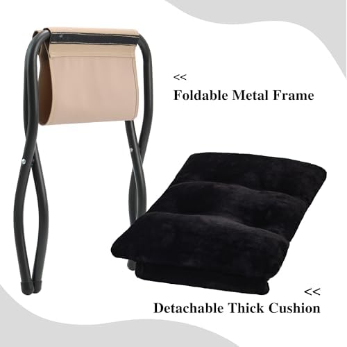 15"(H) Folding Ottoman, Set of 2, Foldable Footrest Stool, Small Foot Stool for Couch, Collapsible Foot Rest Ottoman for Sofa, Accent Padded Ottomans for Living Room, Bedroom, Black - Image 5