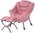 Tiita Lazy Chair with Ottoman, Comfy Reading Accent Chair, Plush Dark Pink by TiitaHome