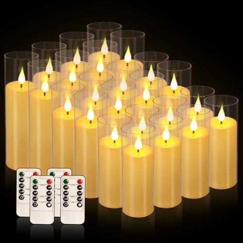 YOROXRG Flickering Flameless Candles Battery Operated with Remote,Led Pillar Candles with Realistic Moving Wick Candles for Halloween,Christmas,Home Decor Pack of 24 (D2.2 xH 5" 6" 7")(Ivory) - Image 2