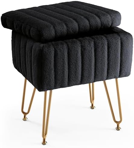 OLIXIS Vanity Stool Chair Faux Fur with Storage, Soft Ottoman 4 Metal Legs by OLIXIS