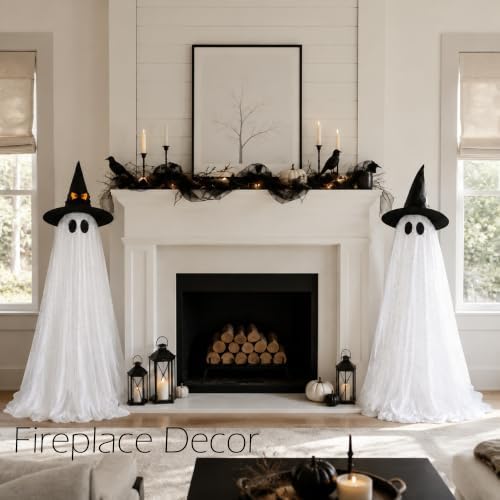2Packs Halloween Decorations Outdoor,Halloweens Party Decoration Indoor,59in Spooky Ghost with Remote Control String Lights,Halloween-Ghost Lights for Porches Yards Gardens Lawn - Image 2
