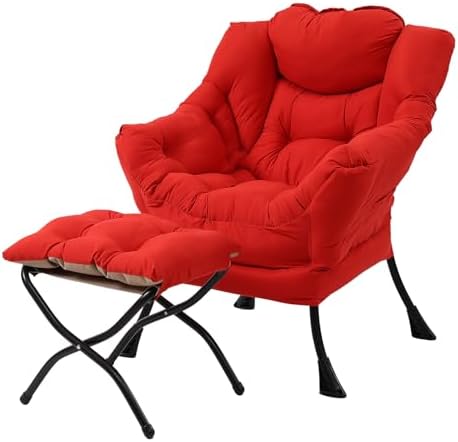 Welnow Lazy Chair with Ottoman, Reading Chair with Footrest,Red by LifeGetsBetterWithWelnow