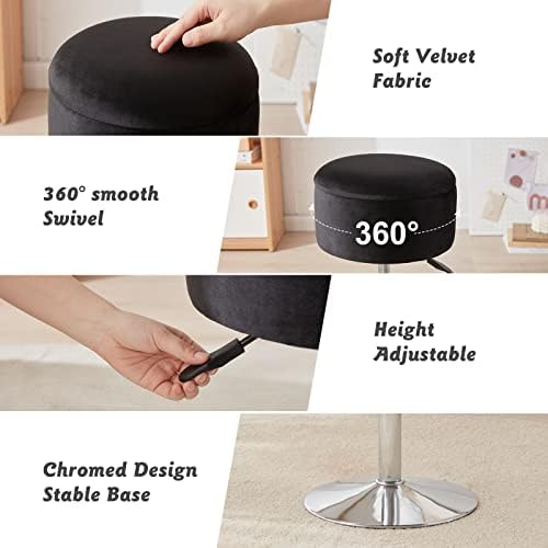 Adjustable Vanity Stool with Storage Swivel Vanity Chair Makeup Stool Black - Image 6