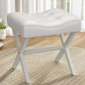 Memobarco 18-Inch Large Leather Vanity Stool Chair, White Makeup Stool by MEMOBARCO