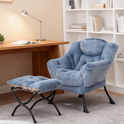 Welnow Lazy Chair with Ottoman,Reading Chair with Footrest,Light Blue - Image 2